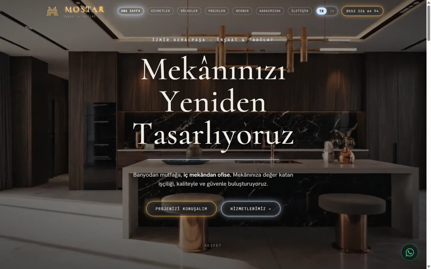 MOSTAR tadilat web sitesi, sinematik açılış ekranı